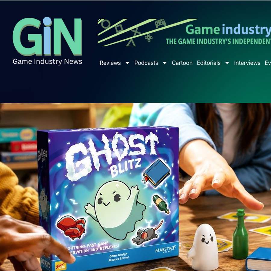 The Game Industry News article page, its masthead above a photo of Ghost Blitz being played.